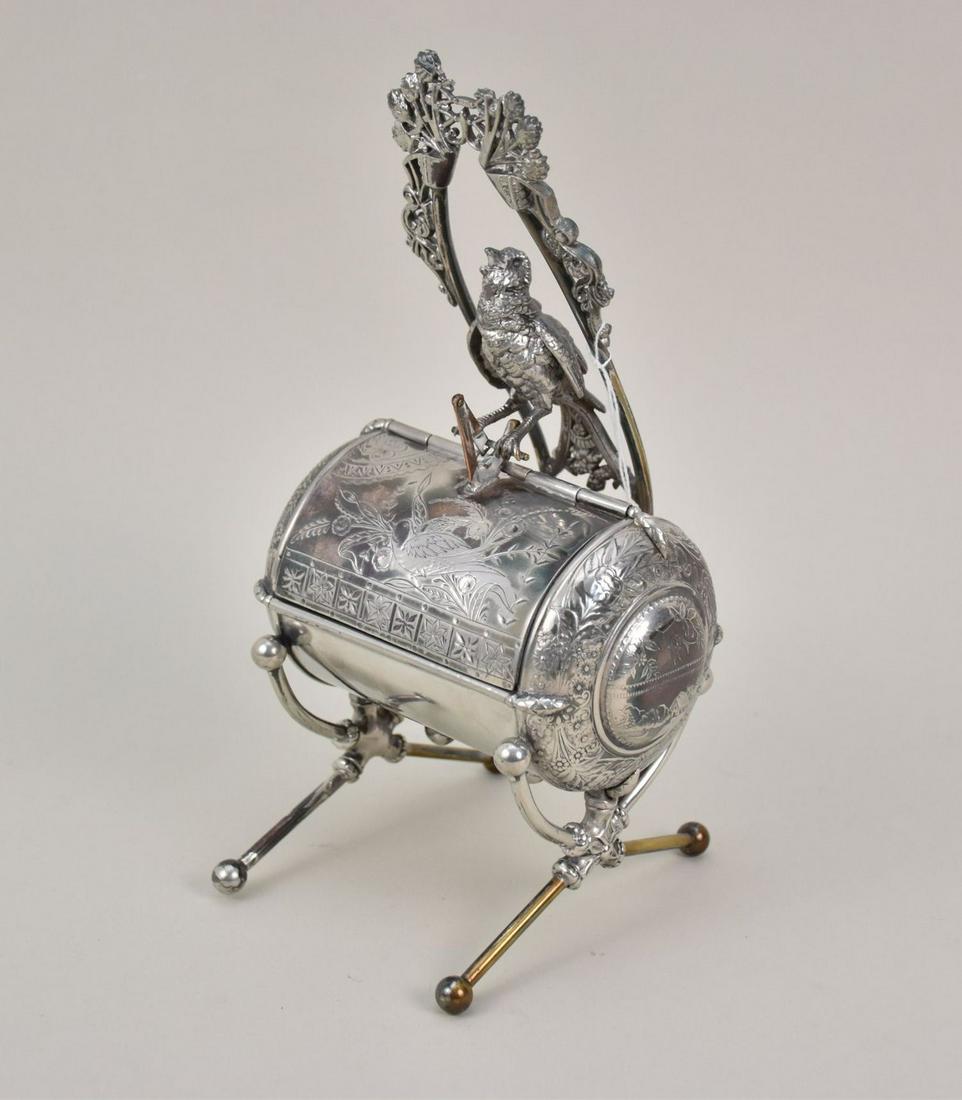 Wilcox Silver Plated Figural Jewelry casket Circa 1880. Size 9.25" x 5.5" (1 of 5)