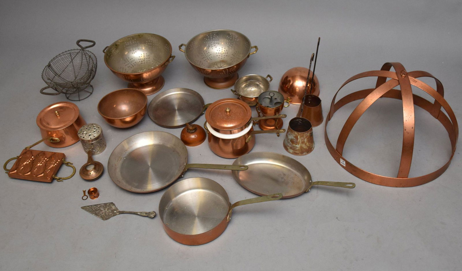 Assorted Copper Kitchenware Including Hanging Pot Holder, Approx. 25 pcs. (1 of 5)