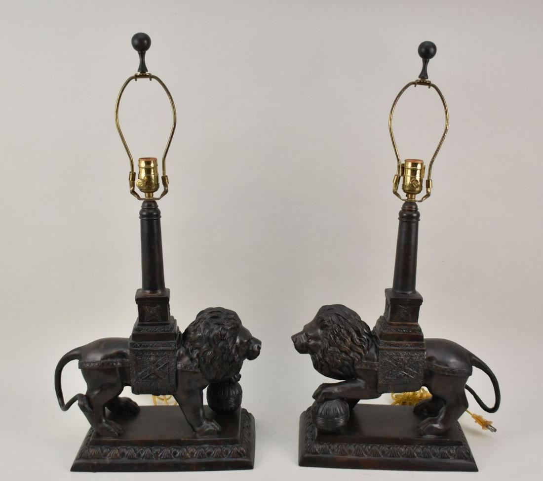 Pair Maitland Smith Bronze Lion Lamps, 21" to socket (1 of 6)