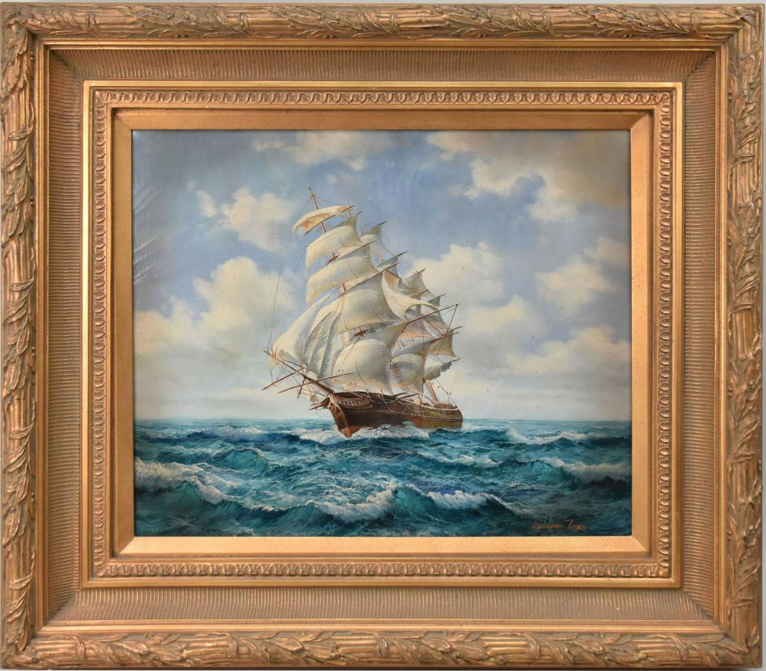 Robinson Jones British 20th Century, oil on canvas Clipper ship (1 of 6)