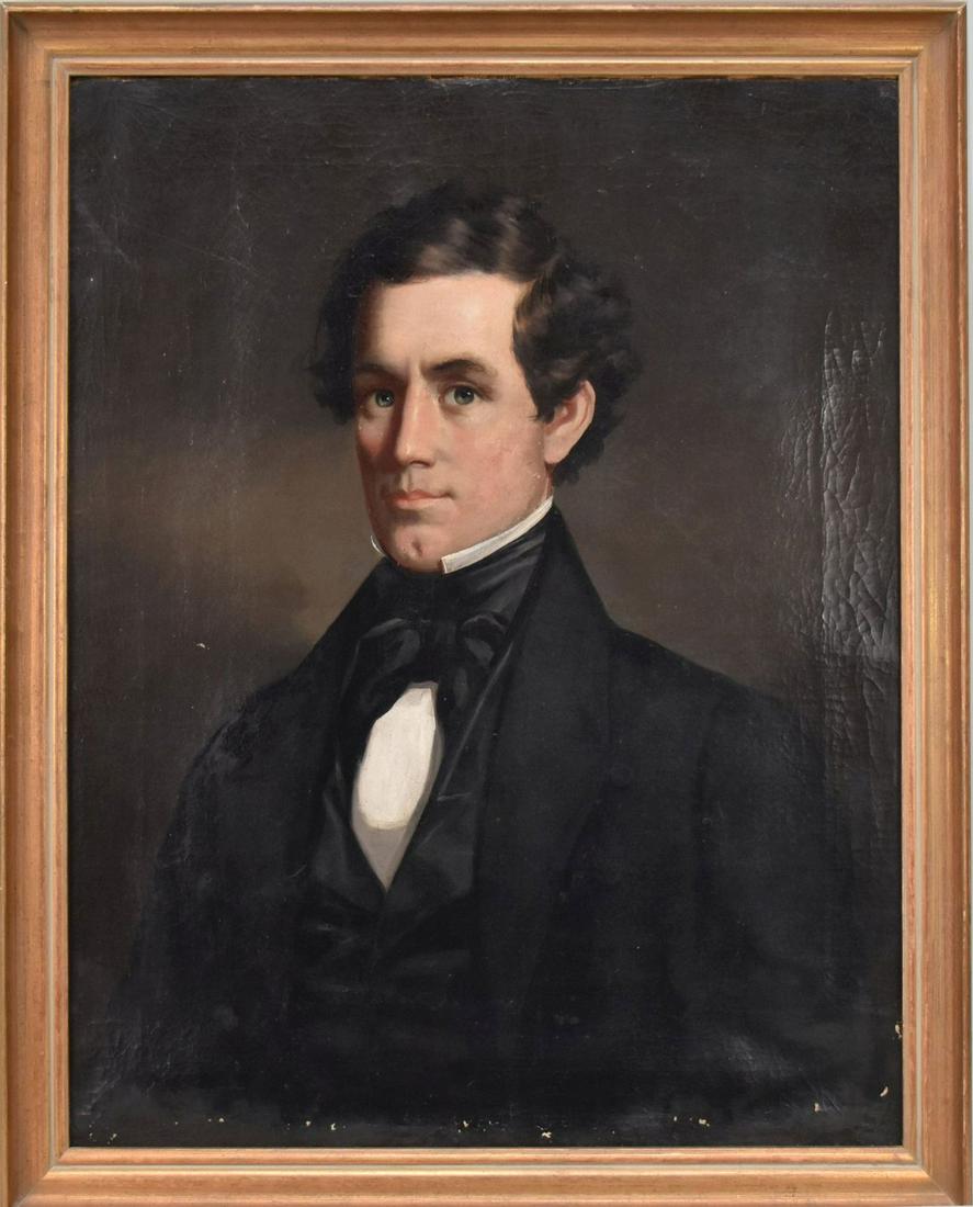 American School, portrait of a gentleman, 30" x 25" canvas, 28 1/2" x 34" overall  craquelure to the (1 of 5)