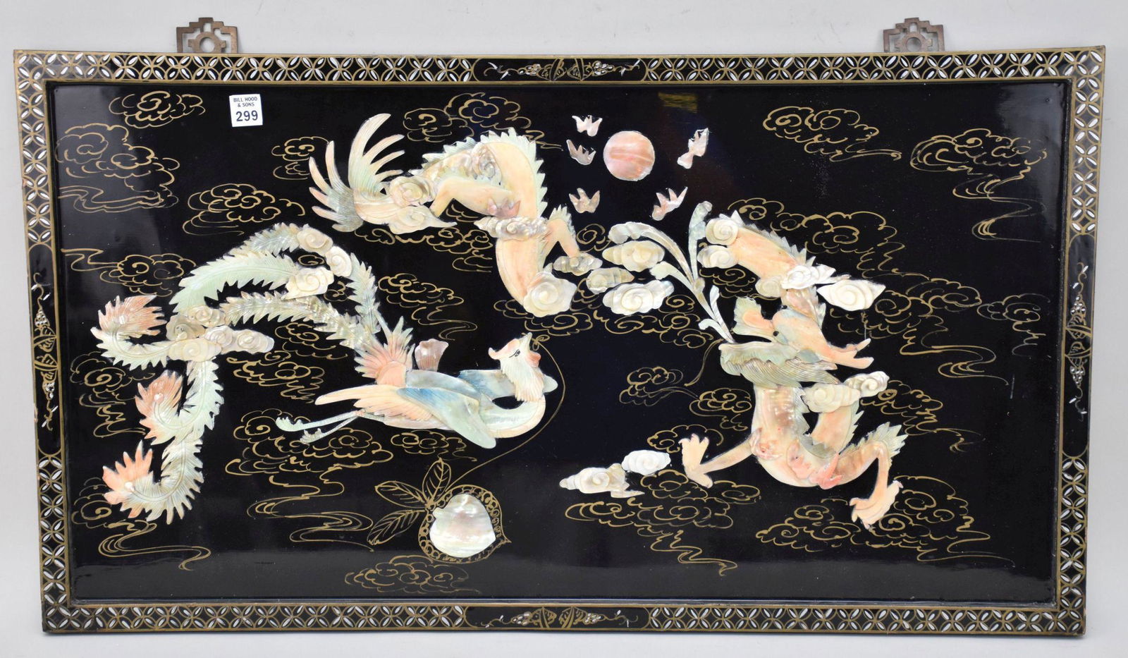 Antique Chinese Wall Hanging Panel with Inlaid Semi-Precious Stones, 20"h x 36"w (1 of 6)