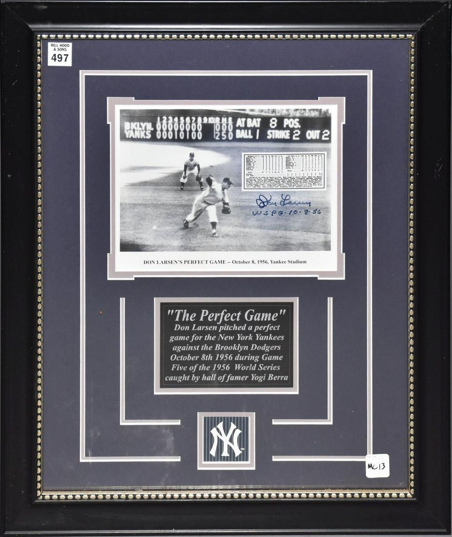 Signed Autograph, Don Larsen's Perfect Game, W.S. P.G. 10.8.56, 23"h x 19"w: Signed Autograph, Don Larsen's Perfect Game, W.S. P.G. 10.8.56, 23"h x 19"w