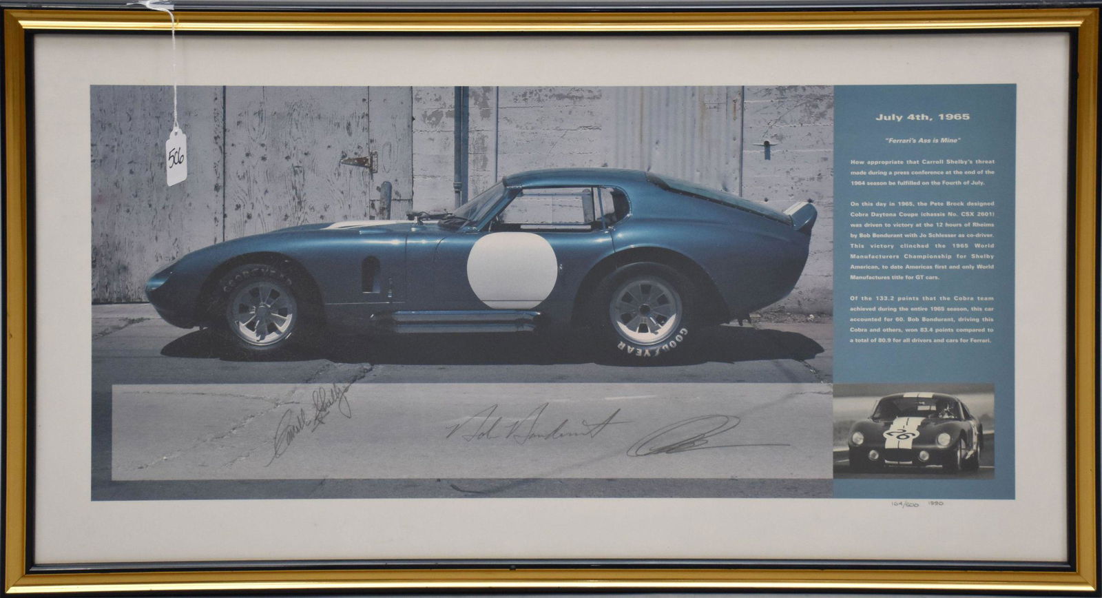 Ferrari's Ass is Mine, Limited Edition Print Signed by Shelby, Bondurant & Brock - 1990. Depicts the (1 of 9)