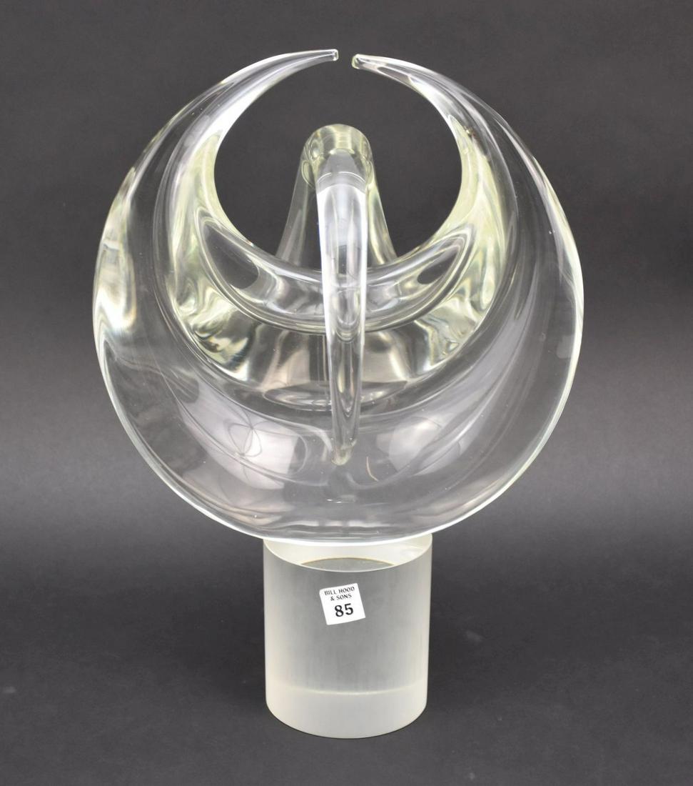 2pc. Modern Abstract Glass with Glass Plinth Base,  Etched Signature, 12" Sculpture, 4" Base (1 of 7)