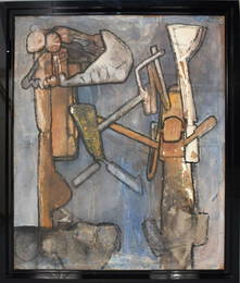 Roberto Matta (Chilean 1911-2002) Large Figural Abstract Painting. Untitled, oil on canvas/burlap -