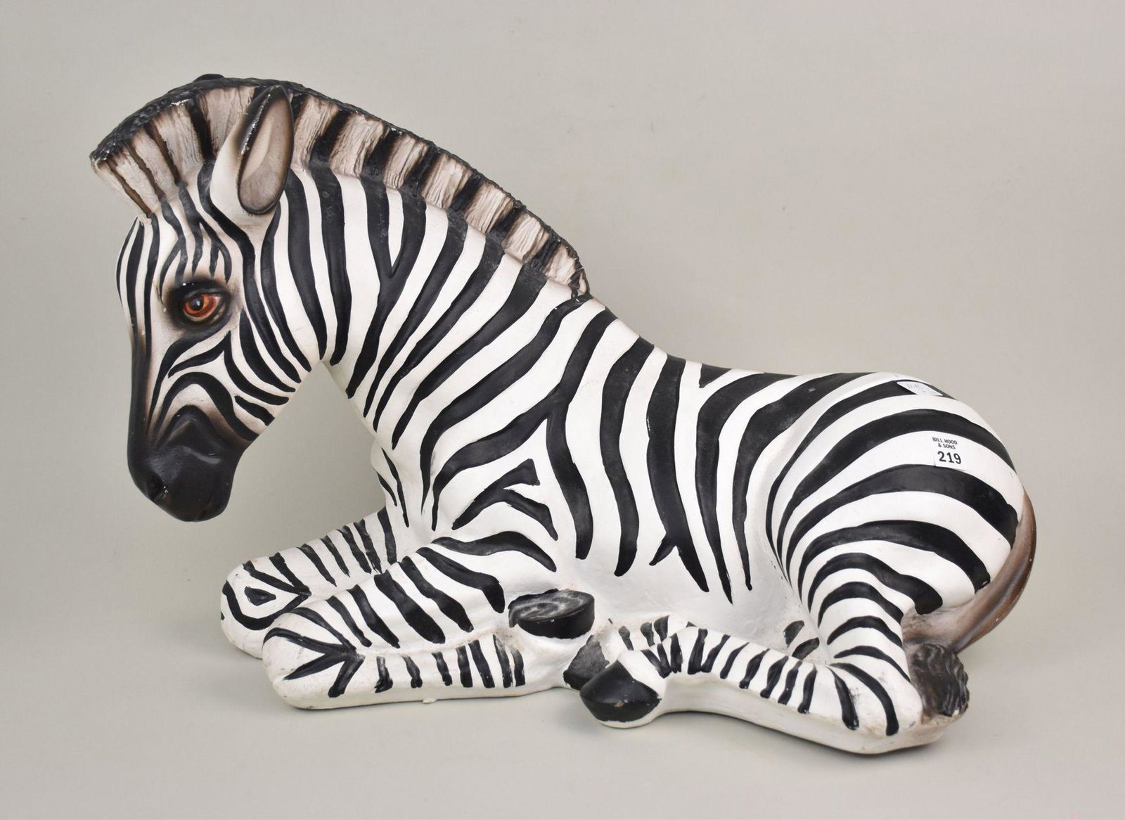 Chalkware/Composition Reclining Zebra, 15"h x 28"L (1 of 4)