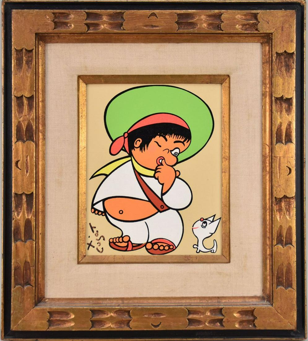 Xavier Cugat (SPANISH, 1900â€“1990) young boy with cat, oil on board, signed lower left, 11" x 9" (1 of 6)