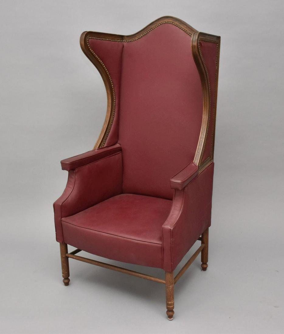 Wine Color Wing Back Arm Chair with Brass Nail Heads: Wine Color Wing Back Arm Chair with Brass Nail Heads
