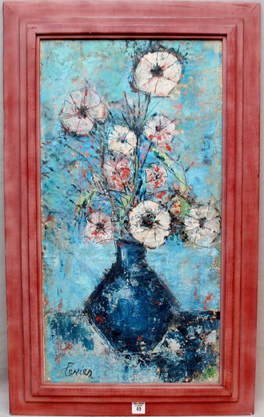 Charles Levier (FRENCH, 1920-2003) Paris, France, s: Charles Levier (FRENCH, 1920-2003) Paris, France, still life with flowers, signed lower left, Levier, oil on board, 1920, 14" x 26 1/2"