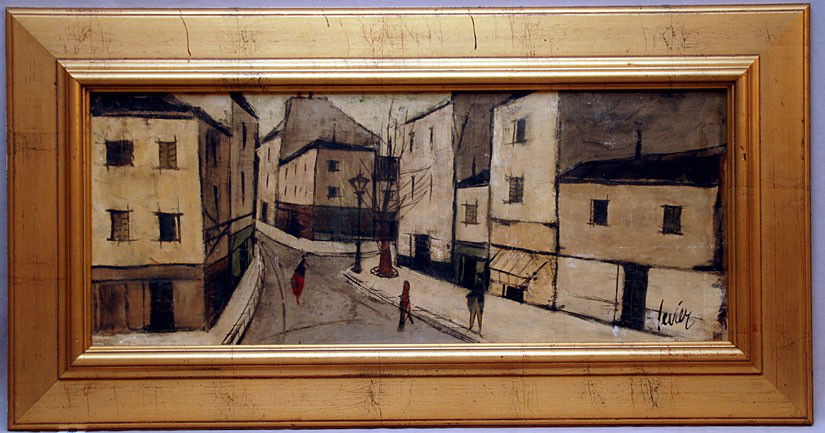 Charles Levier (FRENCH, 1920-2003) oil on canvas bo: Charles Levier (FRENCH, 1920-2003) oil on canvas board, Street scene, 11"x27"