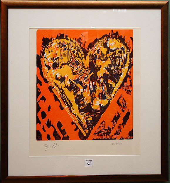 Jim Dine (AMERICAN, 1935) colored lithograph "Heart: Jim Dine (AMERICAN, 1935) colored lithograph "Heart", initialed lower left and numbered 310/500 images size is 15"x13"