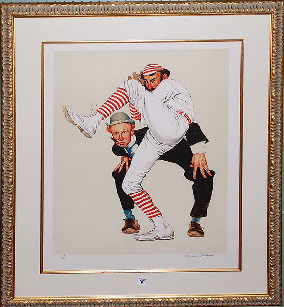Norman Rockwell (American 1894 - 1978) offset Litho: Norman Rockwell (American 1894 - 1978) offset Lithograph, 100yrs of baseball, pencil signed & numbered 154/250, 27"x21"