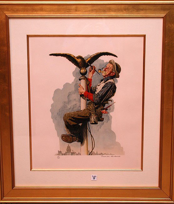 Norman Rockwell (American 1894 - 1978) offset Litho: Norman Rockwell (American 1894 - 1978) offset Lithograph, "The Painter", pencil signed & numbered 53/200, 24"x20"
