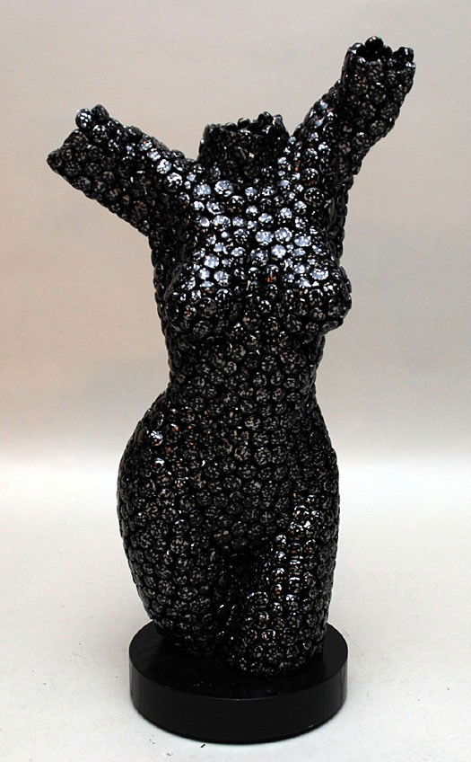Niso Maman (ISRAELI, 1957) Black torso nude women s: Niso Maman (ISRAELI, 1957) Black torso nude women sculpture, rotating base, sculpture is 30"