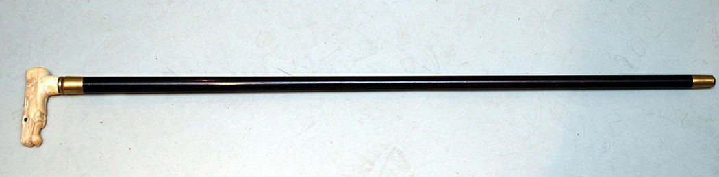 Wood cane with Marine ivory horse head handle, 36": Wood cane with Marine ivory horse head handle, 36"L