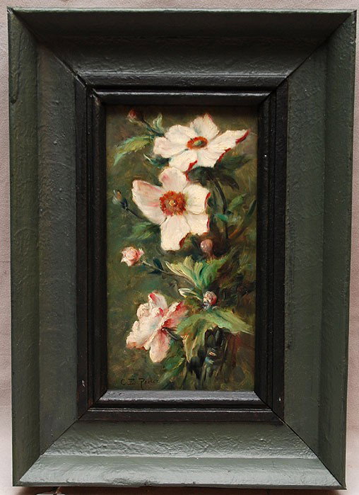 Charles Porter (AMERICAN, 1850-1923) oil on panel,: Charles Porter (AMERICAN, 1850-1923) oil on panel, still life flowers, 9-1/4"x5"