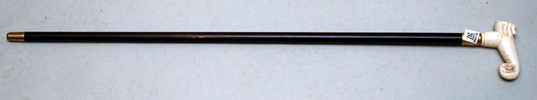 Walking stick with marine ivory handle, monkey and: Walking stick with marine ivory handle, monkey and a mouse, 36"L