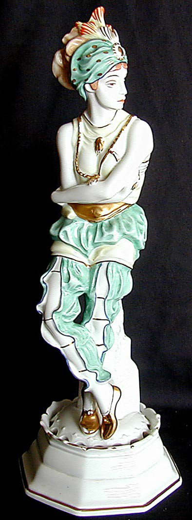 ART DECO ROSENTHAL FIGURE 14"H A fabulous Art Deco: ART DECO ROSENTHAL FIGURE 14"H A fabulous Art Deco Rosenthal dancer figure in the style of Russian Ballets Russes theater illustrator Leon Bakst; no chips, cracks or restorations, 14""H."