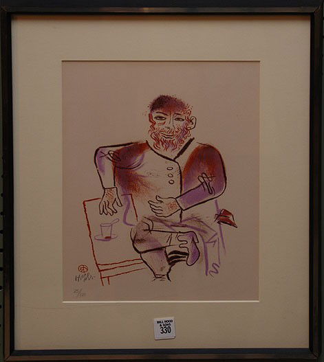 William Gropper (AMERICAN, 1897-1977) color lithog: William Gropper (AMERICAN, 1897-1977) color lithograph, Untitled from the Shtetl series 1970, pencil signed & numbered 25/250, 9"x13"sight