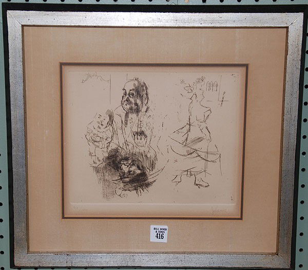 Jack Levine (AMERICAN, 1915) Etching, ed 82/100, U: Jack Levine (AMERICAN, 1915) Etching, ed 82/100, Untitled, 8"x9-3/4"