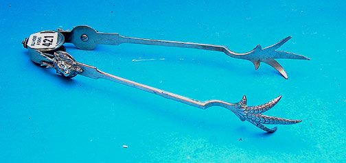 Victorian Silver plate ice tongs, reindeer heads