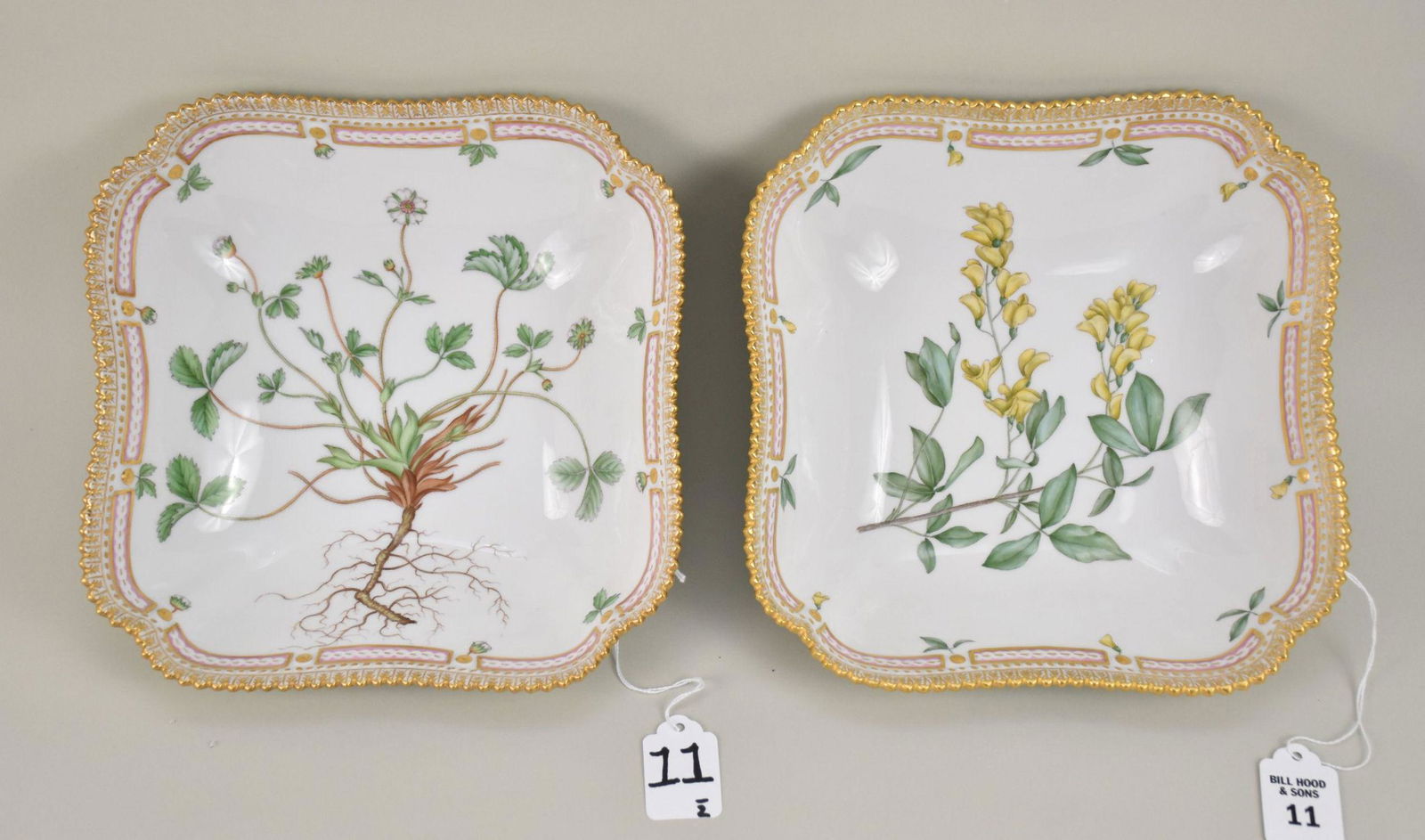Royal Copenhagen Flora Danica Pair Square Serving Bowls - Denmark. Two squared bowls with canted (1 of 8)