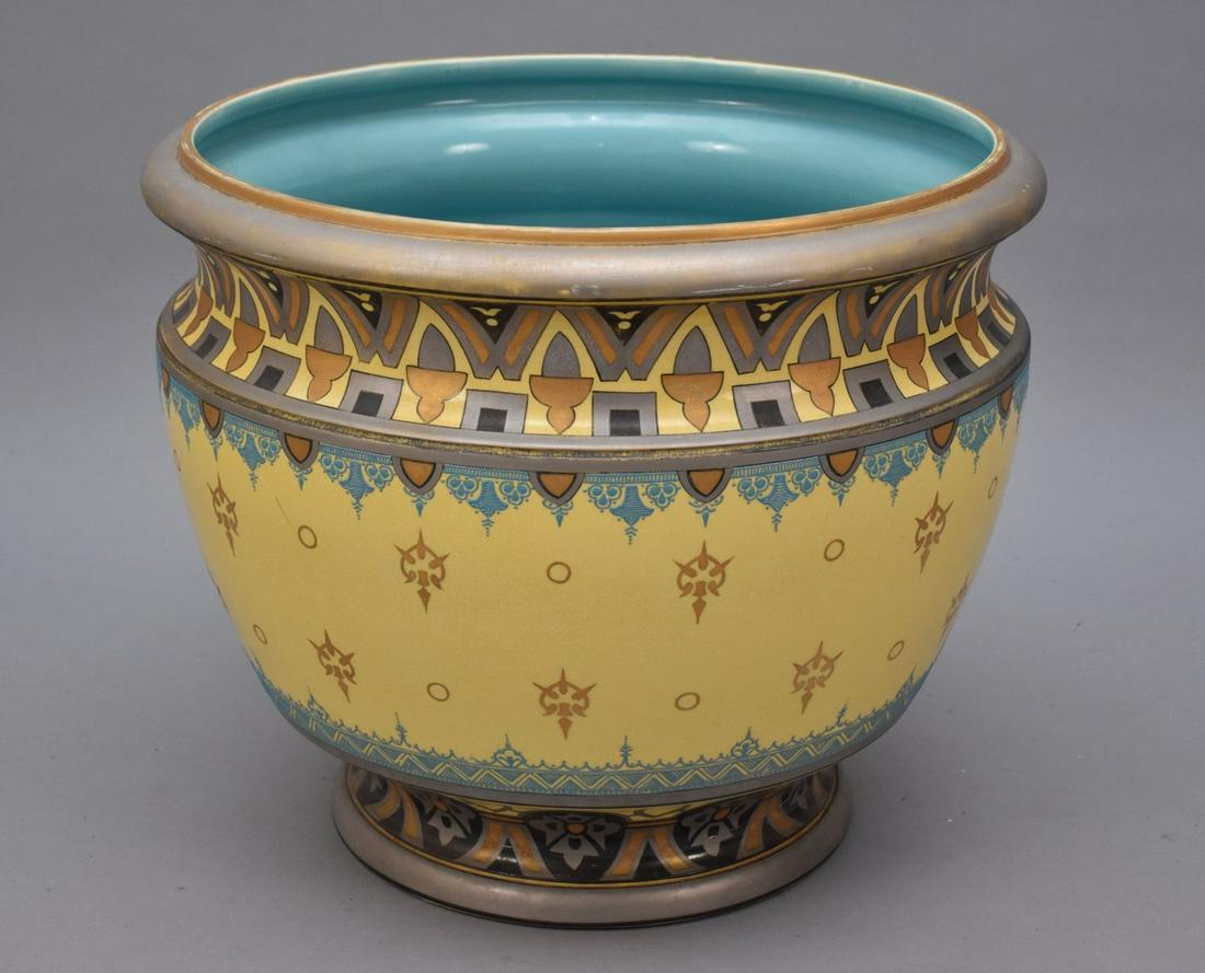 Large Sarreguemines French Pottery Jardiniere - French pottery jardiniere. Yellow ground with (1 of 7)