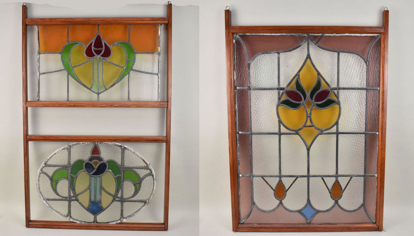 2 Vintage Colored Stained Glass Windows In Single Frame, 42"h x 27"w and Single Leaded Glass Window (1 of 7)