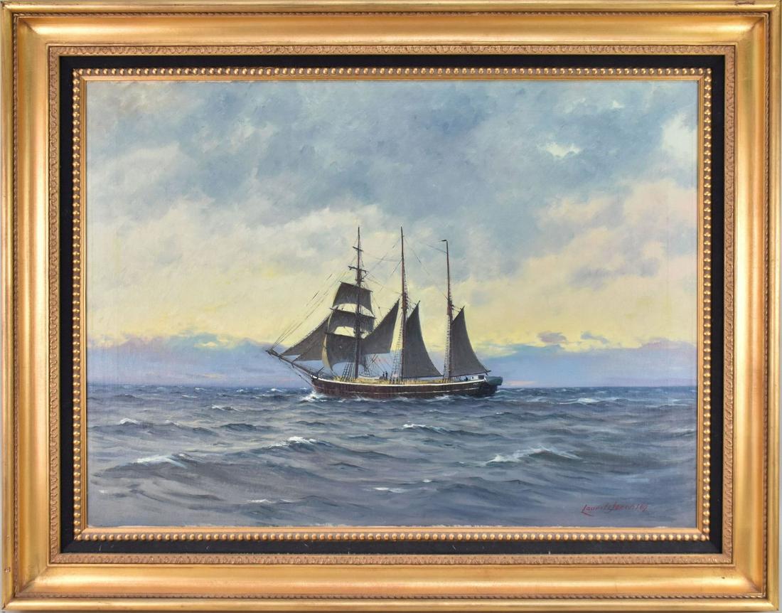 Mid Century Scandinavian School , oil on canvas  depicting a clipper ship at sea, signed Laurite (1 of 7)