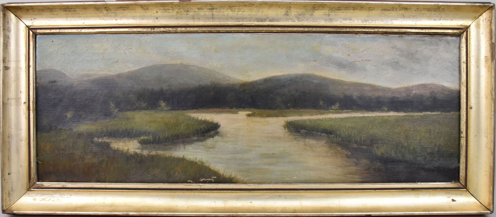 American 19th Century oil on canvas, Landscape Marsh Scene signed illegibly Z.V.Robinson??  Canvas (1 of 10)