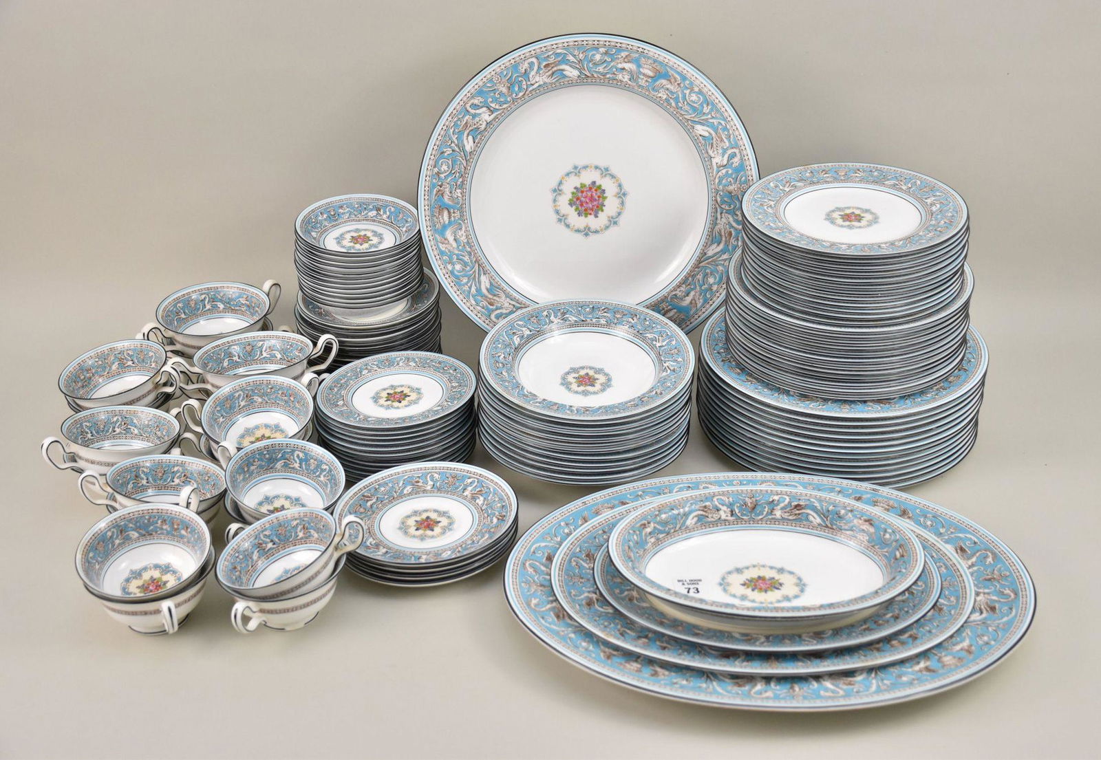 Wedgewood China Service, Florentine Turquoise Pattern, incl.: 12 dinner plates (10 3/4" dia.), 12 (1 of 7)