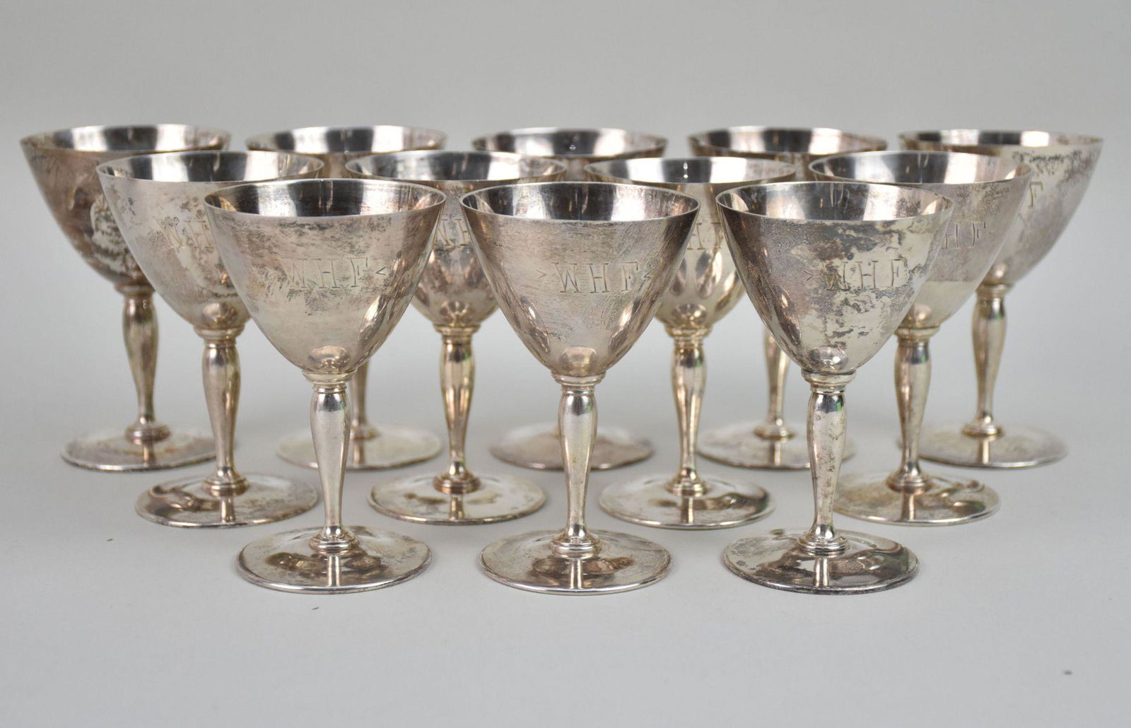 12 Tiffany & Co. Sterling Silver Cordials, monogram: WHF, 36ozt, 4"h (1 of 5)