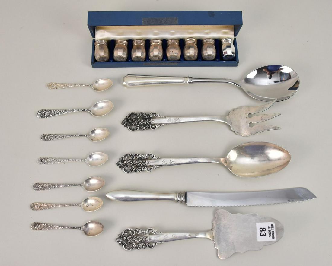 3pc. Serving Pcs. 900 (10ozt), 7pcs. Misc. Sterling Repousse Handles (4ozt), 8 Sterling S & P in (1 of 4)