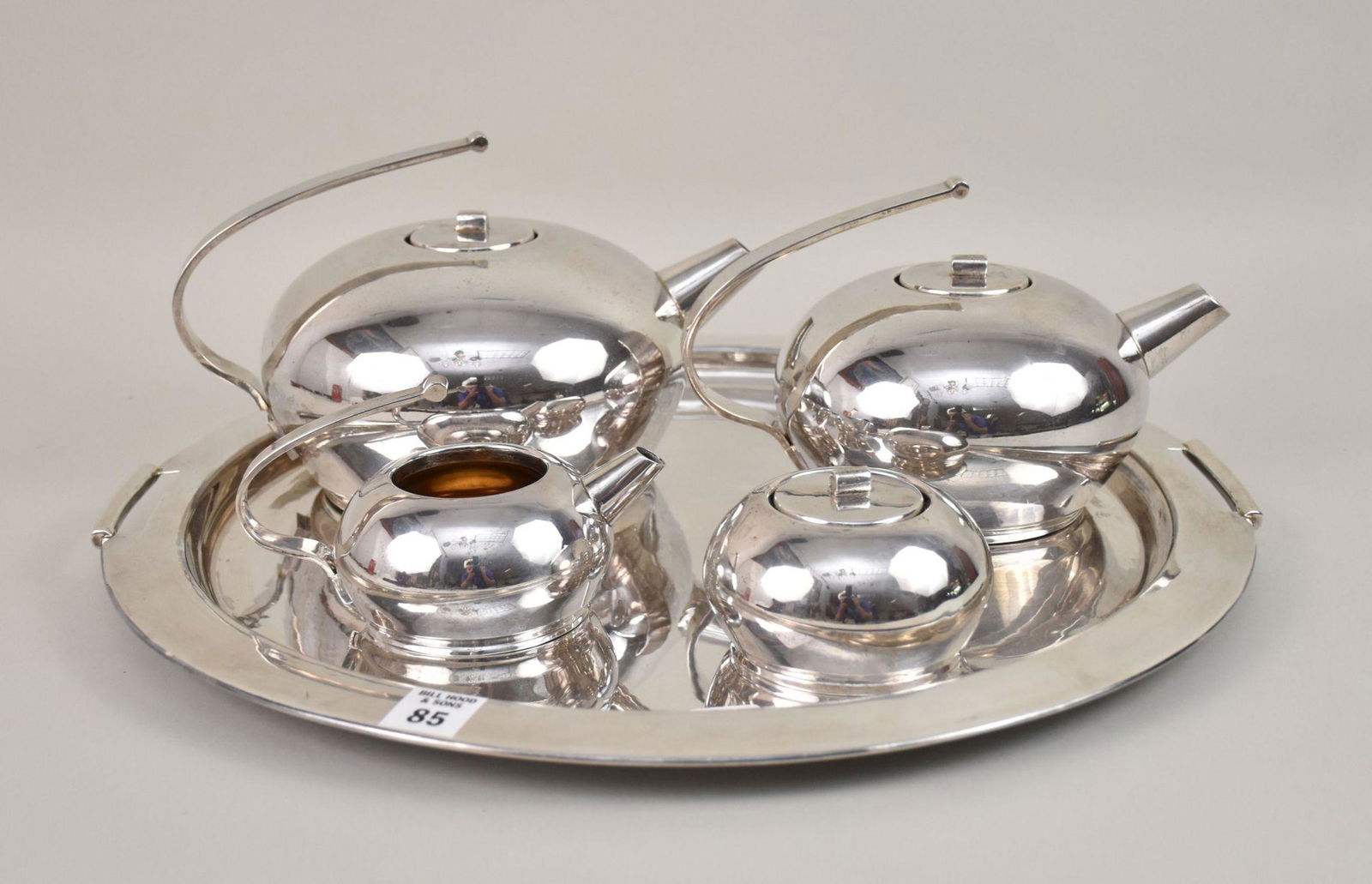 5pc. Silver Tea Set with Tray, Marked 900 Melda Special, 123ozt, 18"dia (1 of 5)