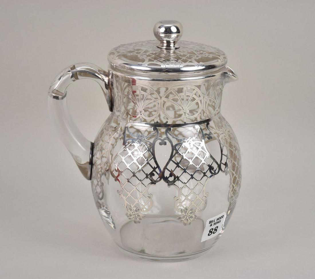 Sterling Overlay Glass Pitcher with Pontil, 8 1/2"h (1 of 6)
