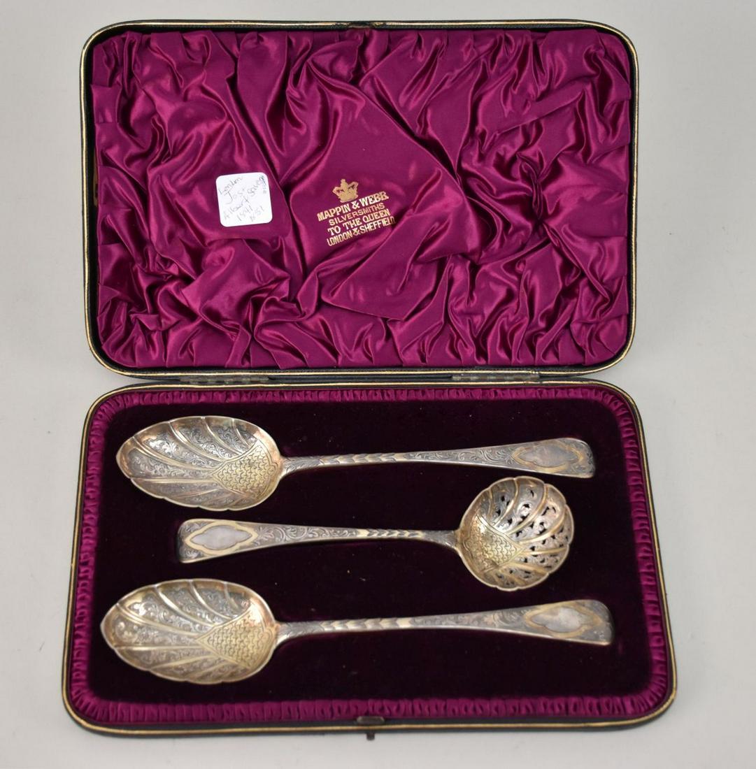 3pc. English Serving Set in Original Box, Mappin & Webb Silversmiths, To The Queen, London Joseph & (1 of 4)