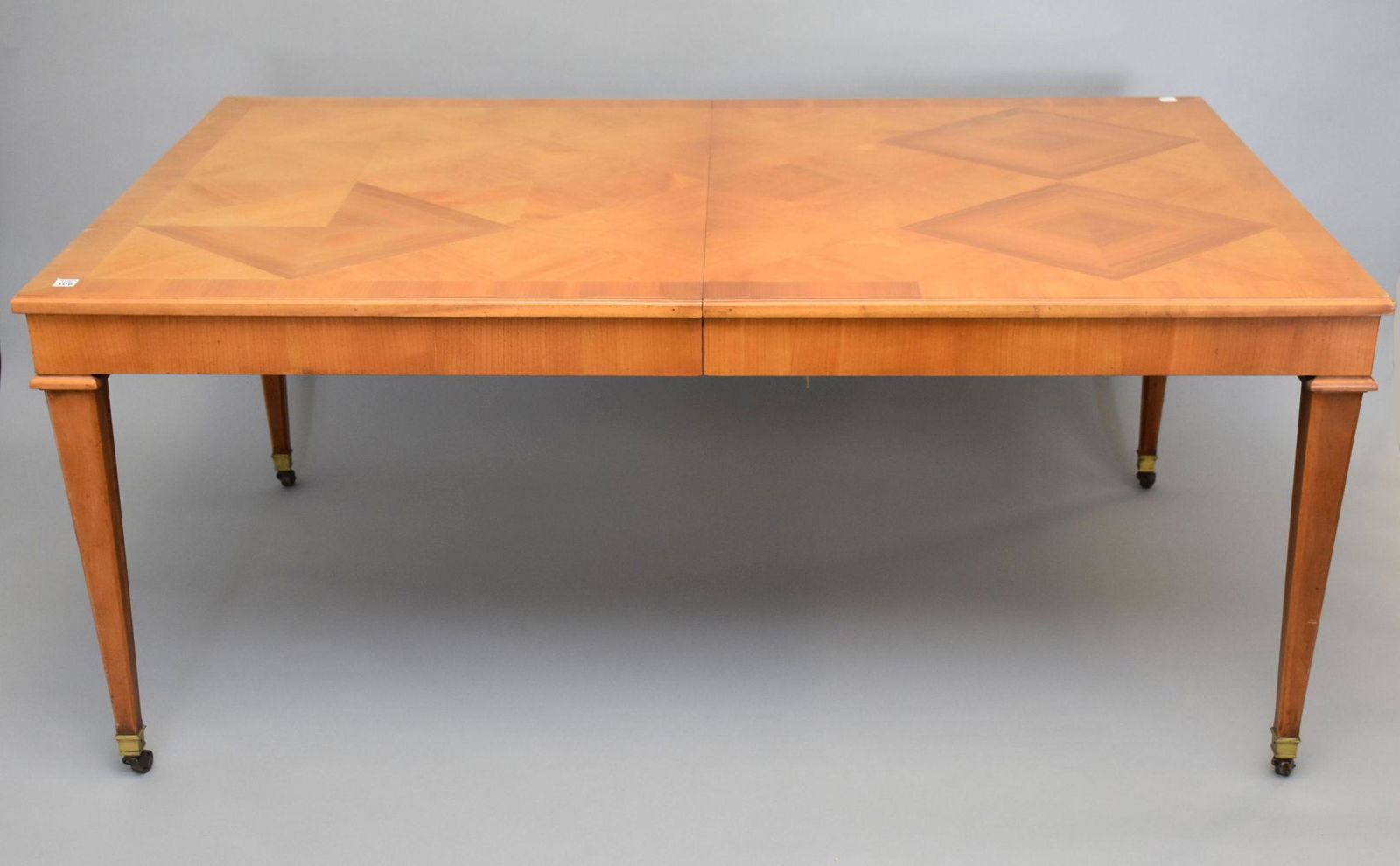 Baker Dining Table, Rectangle with Geometric Inlay Design on Tapered Square Legs, 3 Leaves Each, (1 of 8)