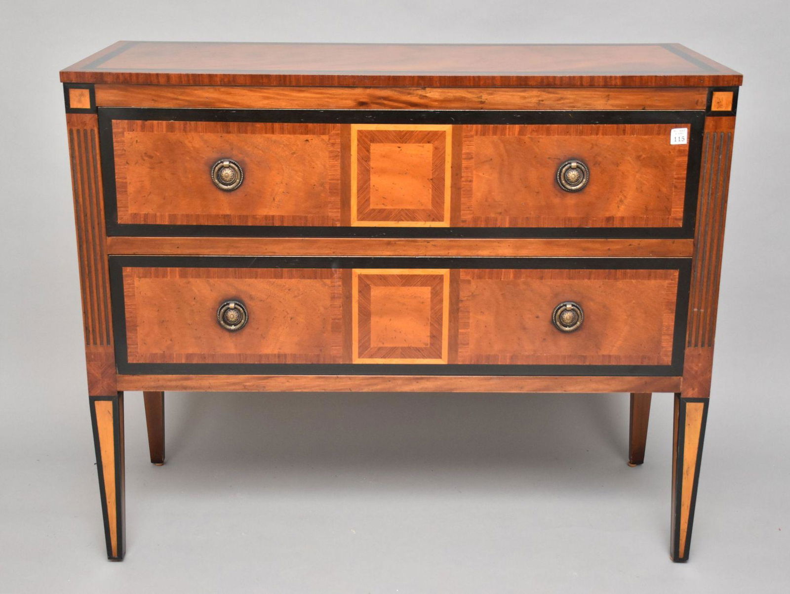 2 Drawer Chest, Ebony & Mahogany with Brass Ring Hardware, Yorkshire House, Inc. High Point  NC, (1 of 7)