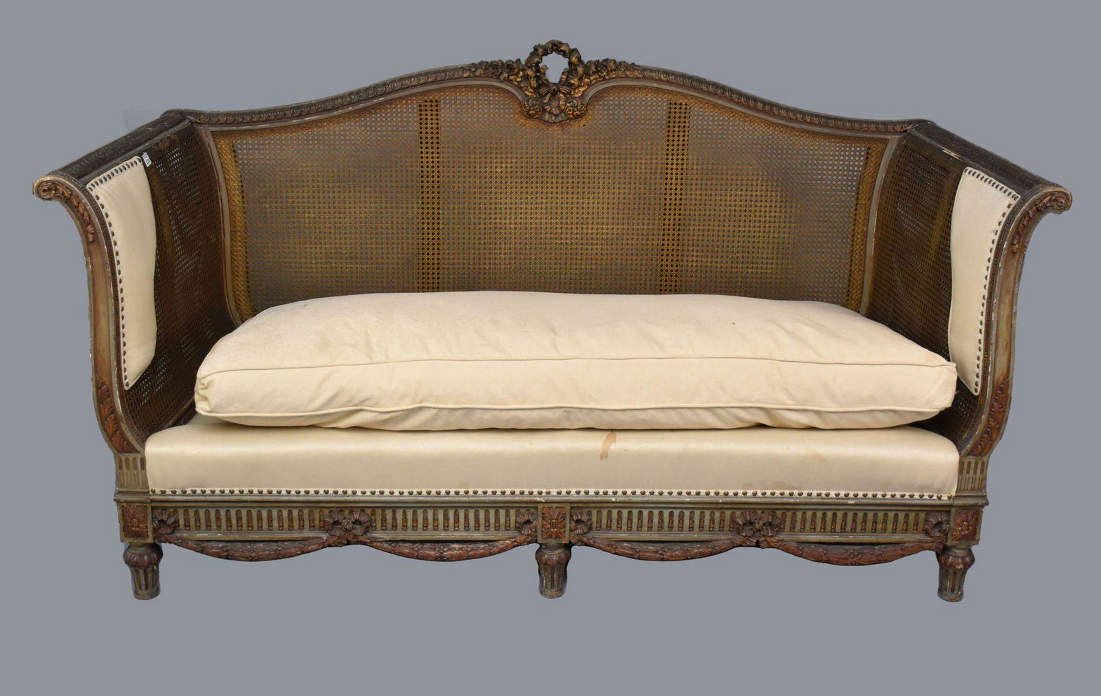 French Caned & Carved 19th c. Sofa, 45"h x 77"w x 28"d (1 of 7)