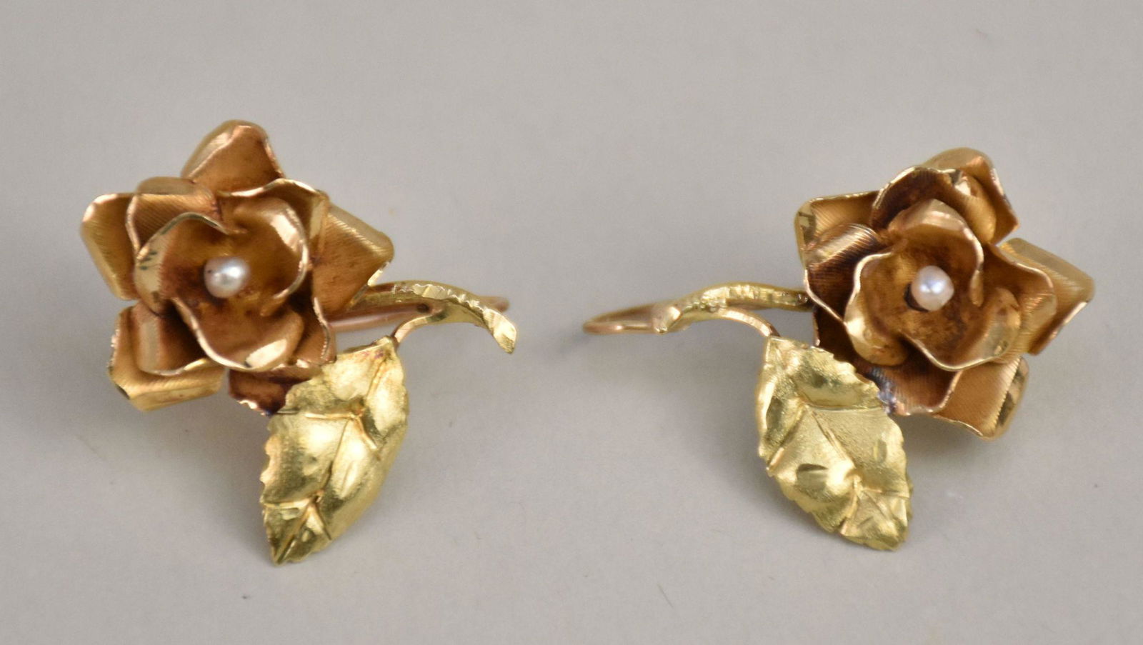 18K Yellow & Rose Gold Earrings. Weight 7.3 grams Size 1 1/8" x 1" (1 of 2)