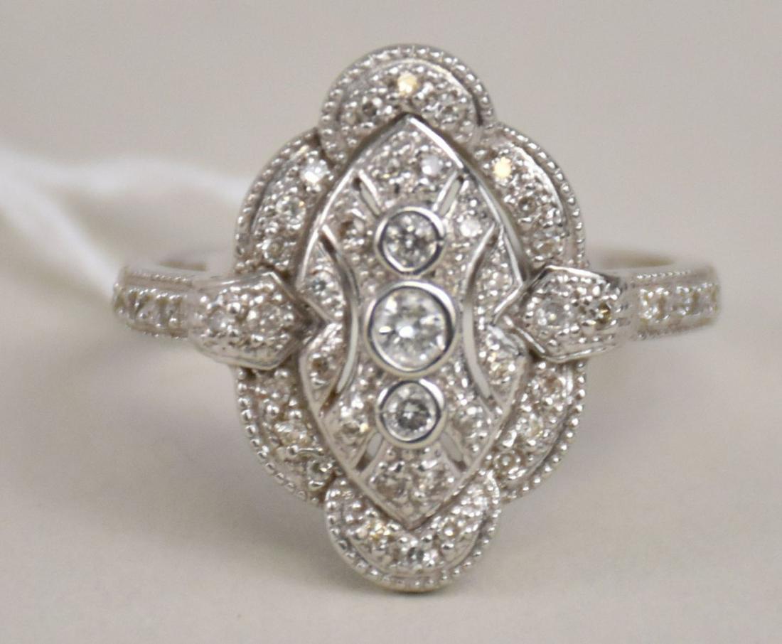 Ladies 14K White Gold Vintage Scalloped Filigree Diamond Ring. 41 hand set round shaped diamonds (1 of 3)
