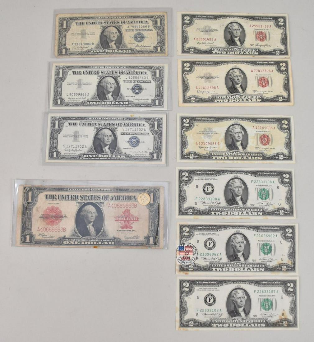 1923 $1 Red Seal U.S. Large-Size Note , 3 $1 Silver Certificate 1957, 1957A 1957B, (6) 2 Dollar (1 of 11)