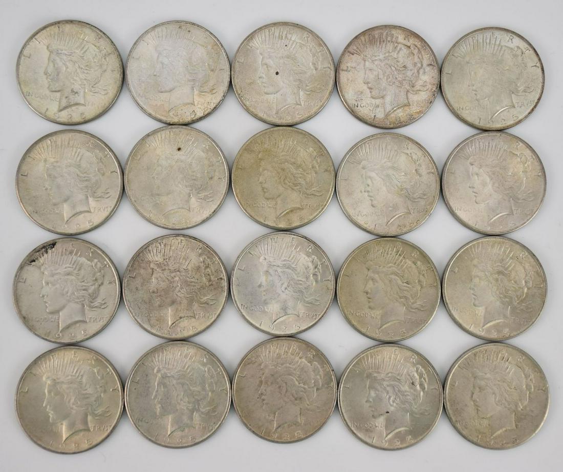 20 Silver Peace Dollars.  All 1925 except 1 is 1925 S (1 of 6)