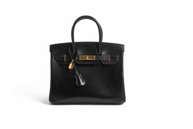 Hermes Birkin Bag 30, Box Calf Black Exterior with Red Interior (very rare) and Gold Hardware, This