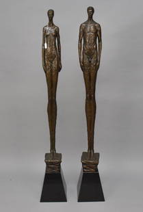 Tom Corbin (American, b. 1954) Pair of 5ft. Tall Bronzes- Male and Female Signed and numbered at: Tom Corbin (American, b. 1954) Pair of 5ft. Tall Bronzes- Male and Female Signed and numbered at base â€˜Tom Corbin 37/60 and 48/60. 62H x 7W x 6 &frac12;D inches