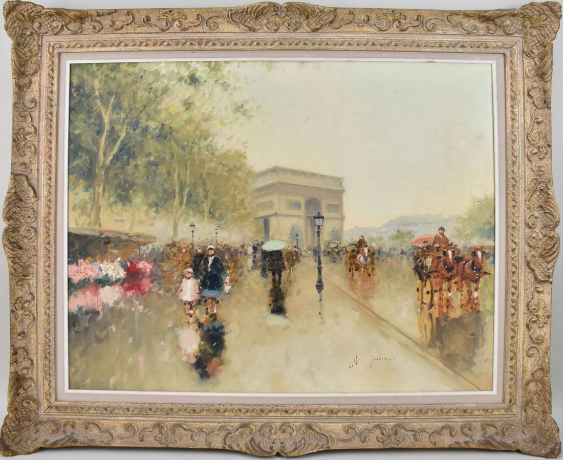Andre Gisson (AMERICAN, 1921â€“2003) oil on canvas, Paris Street Scene, canvas 24 x 30 inches (1 of 8)