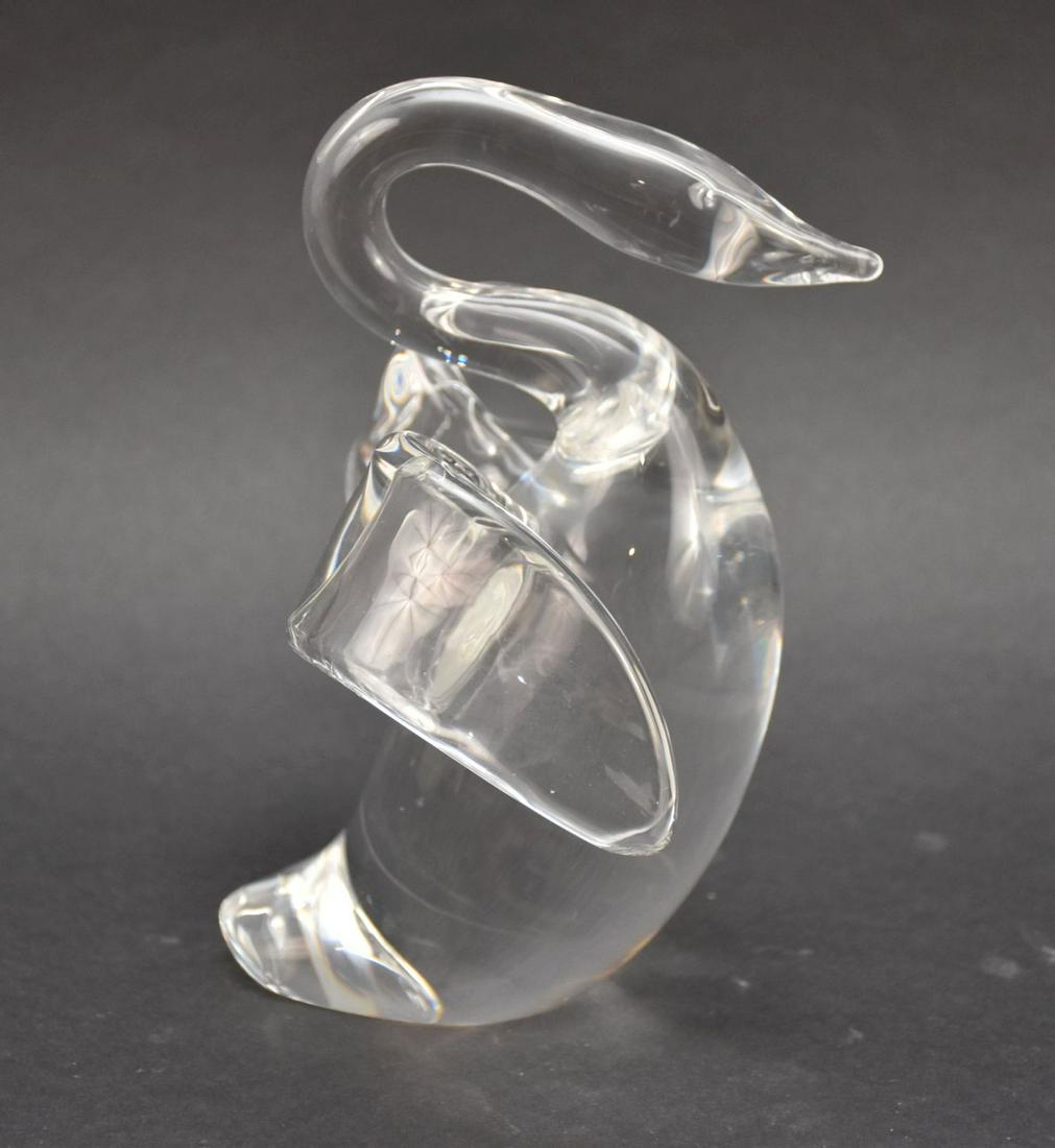 Signed Steuben Glass Figure of a Swan Bird - American clear art glass figurine of a swan / long (1 of 4)