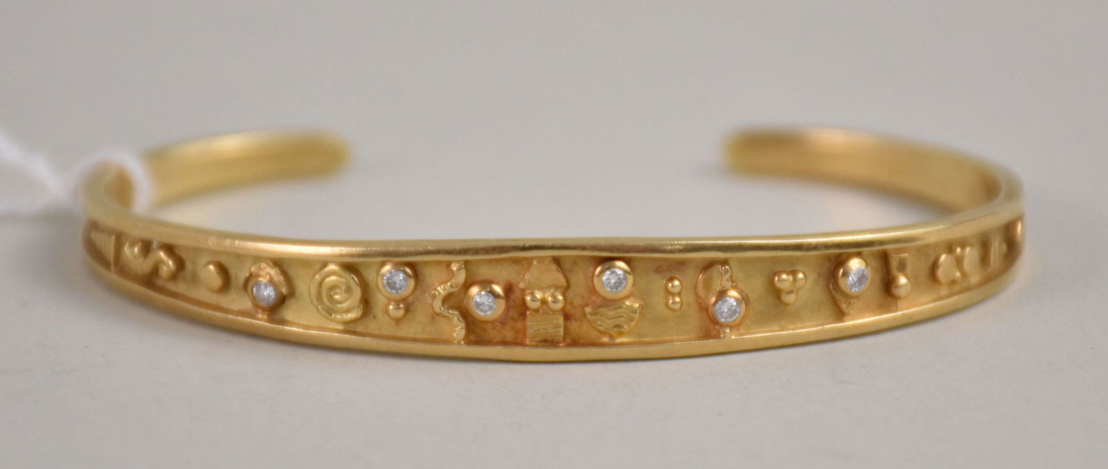 22K Yellow Gold Diamond Accent Bangle. Weight 14.1 grams, size  with 1" opening (1 of 3)
