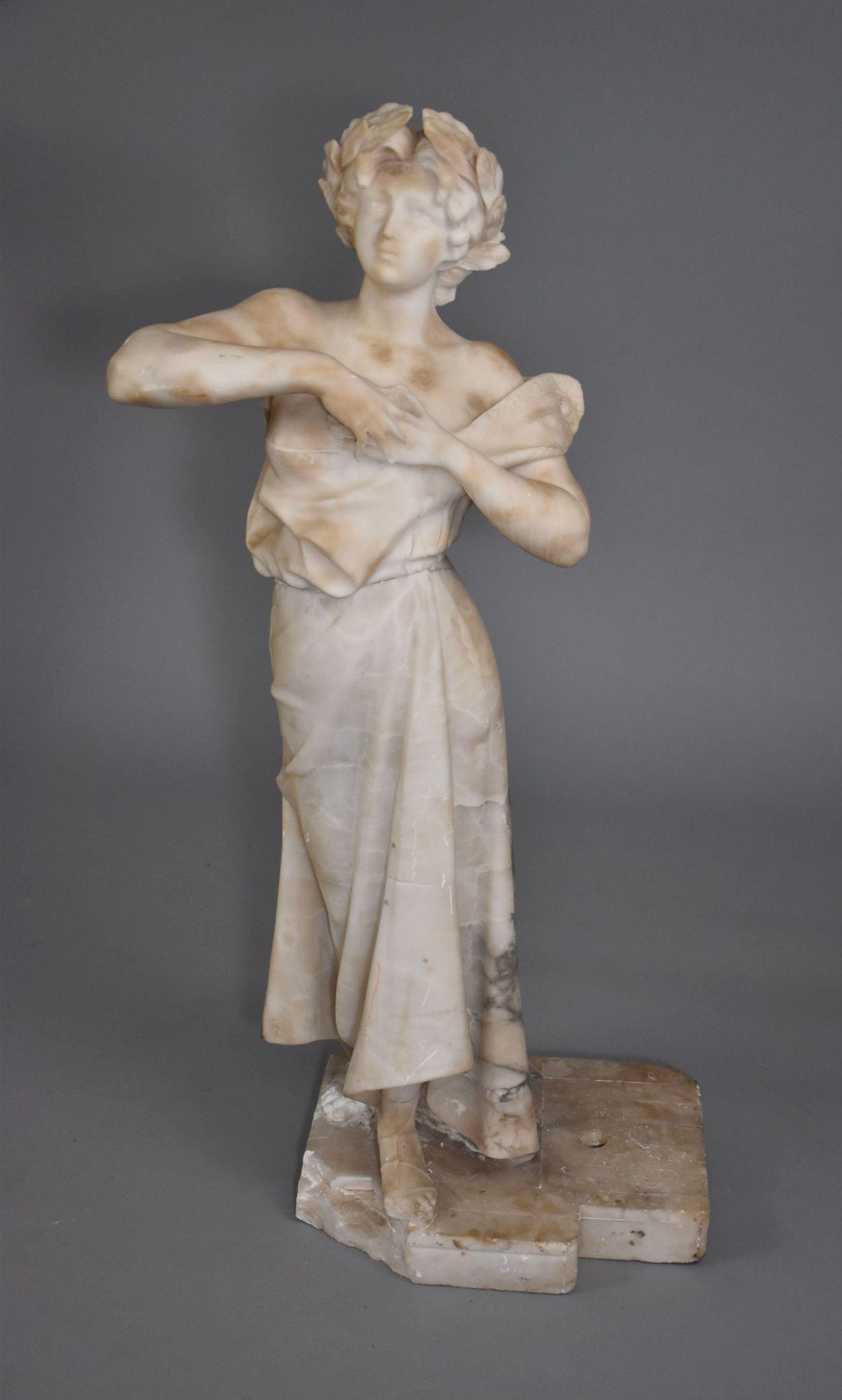 19th Century Marble Garden Statue of a Young Classical Maiden -  A white marble sculpture of a young (1 of 8)